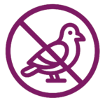 Icona viola di piccione sbarrato, simbolo di allontanamento volatili.